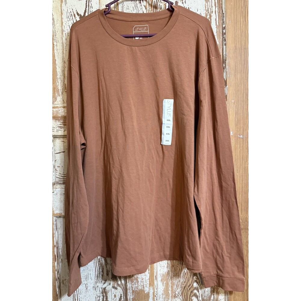 Stylus Men’s Crew Neck Long Sleeve T-Shirt - Carob Brown - XXL